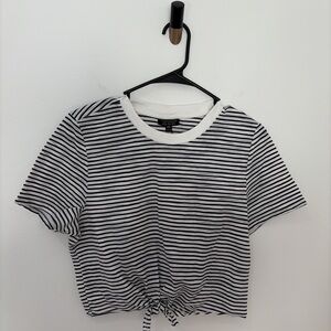 Topshop Navy Blue and White Striped Crop Top